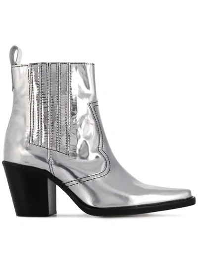 Shop Ganni Callie 70 Cowboy Boots In 18 Silver