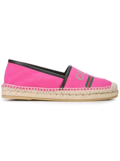 Shop Gucci Vintage Logo Print Canvas Espadrilles In Pink