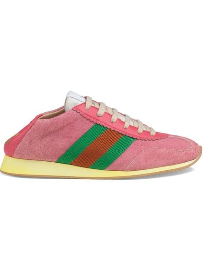 Shop Gucci Suede Sneakers With Web In Pink