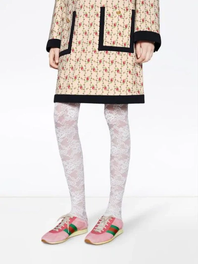 Shop Gucci Suede Sneakers With Web In Pink