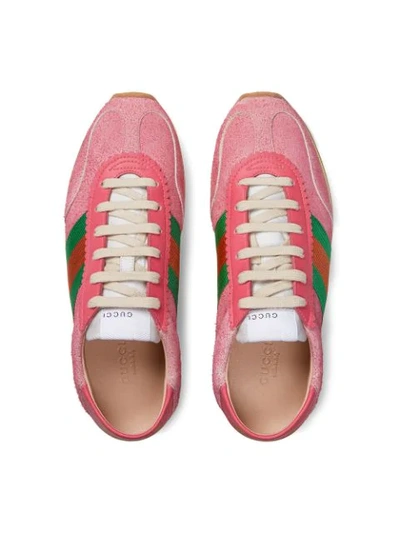 Shop Gucci Suede Sneakers With Web In Pink