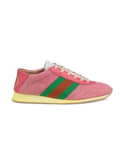 Shop Gucci Suede Sneakers With Web In Pink