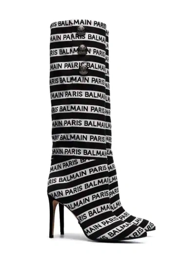 Shop Balmain Black And White Jane 95 Knee High Boots