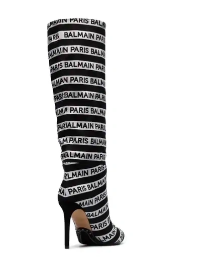 Shop Balmain Black And White Jane 95 Knee High Boots