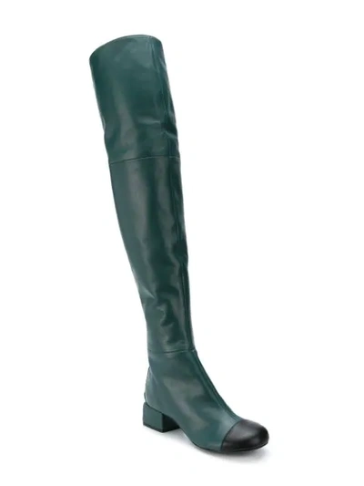 Shop Marni Leather Over The Knee Boots - Green