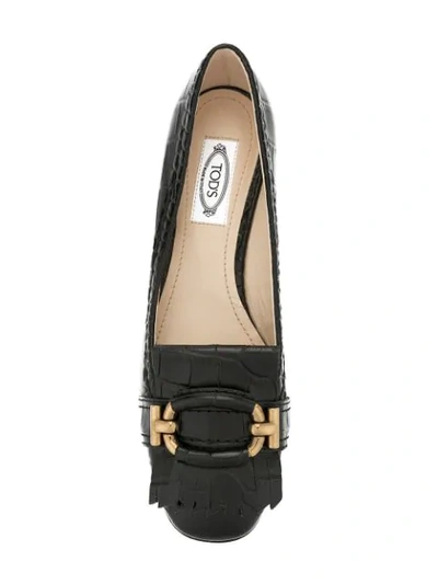 Shop Tod's Fringed Trim Pumps In Black