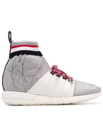 Shop Moncler Knit Sock Sneakers In Grey