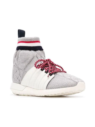 Shop Moncler Knit Sock Sneakers In Grey