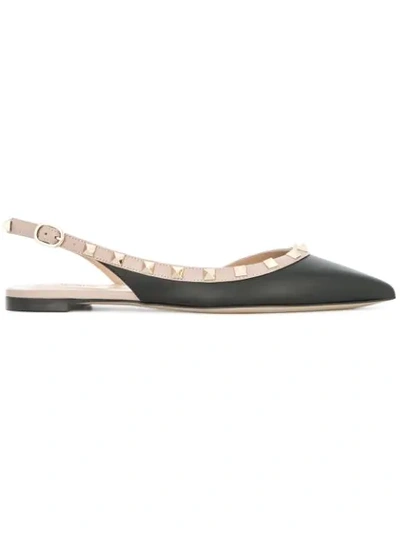 Shop Valentino Rockstud Slingback Ballerina Shoes In Black