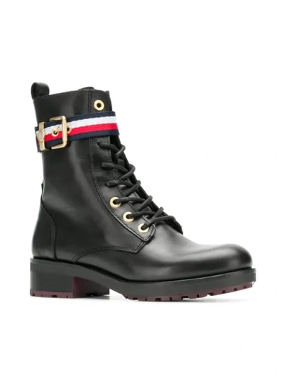 Shop Tommy Hilfiger Leather Military Boots In Black