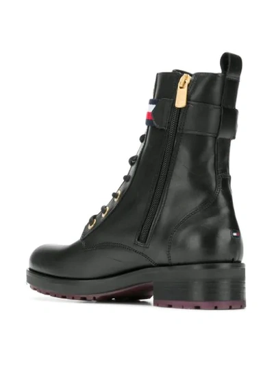 Shop Tommy Hilfiger Leather Military Boots In Black