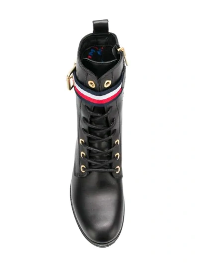 Shop Tommy Hilfiger Leather Military Boots In Black