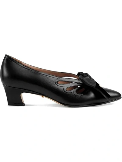 Shop Gucci Leather Pump With Bow In Black