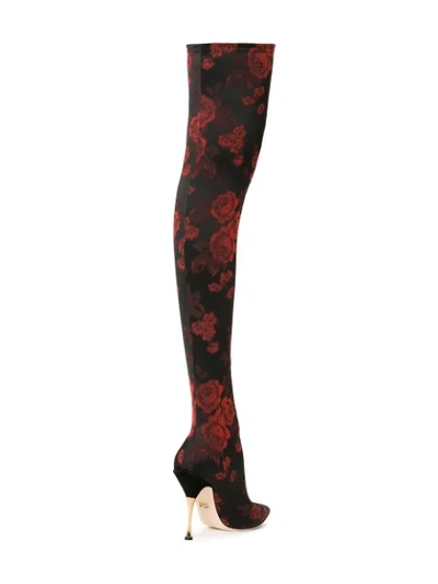 Shop Dolce & Gabbana Rose-jacquard Over-the-knee Boots In Black