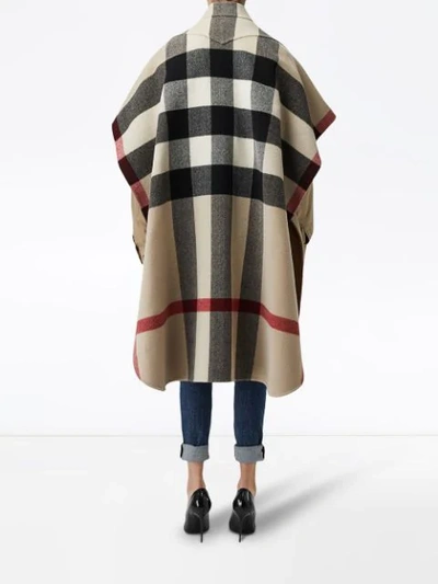 Shop Burberry Reversible Check Wool Blend Poncho In Neutrals