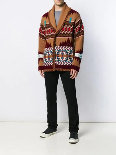 Shop Alanui Intarsia Button Cardigan In Brown