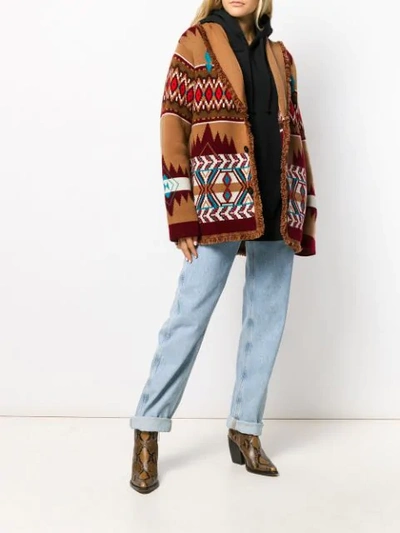 Shop Alanui Intarsia Button Cardigan In Brown