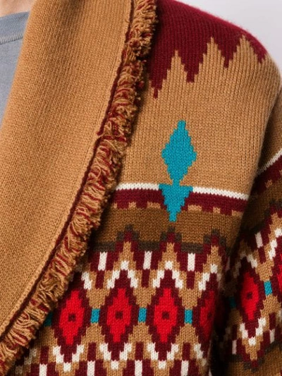 Shop Alanui Intarsia Button Cardigan In Brown