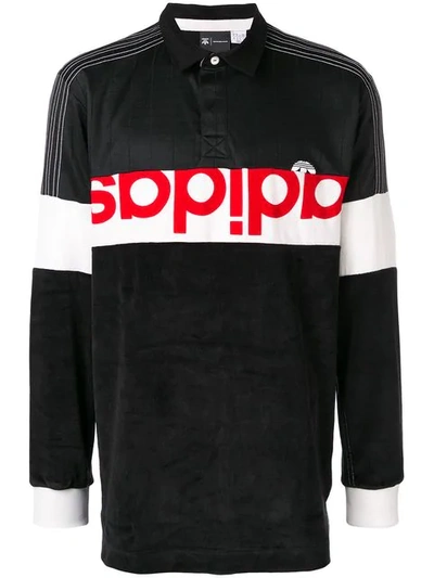 Shop Adidas Originals By Alexander Wang Panelled Logo Polo Shirt In Black