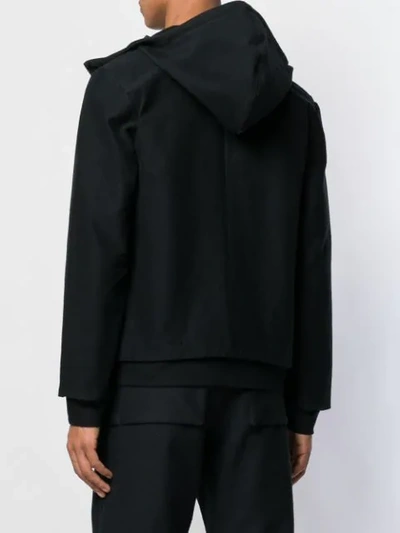 Shop Individual Sentiments Woven Zip Front Hoodie In Black