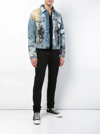 Shop Faith Connexion 'vandalized' Denim Jacket In Blue