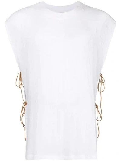 Shop Caravana Round Neck Shirt With Leather Ties In White