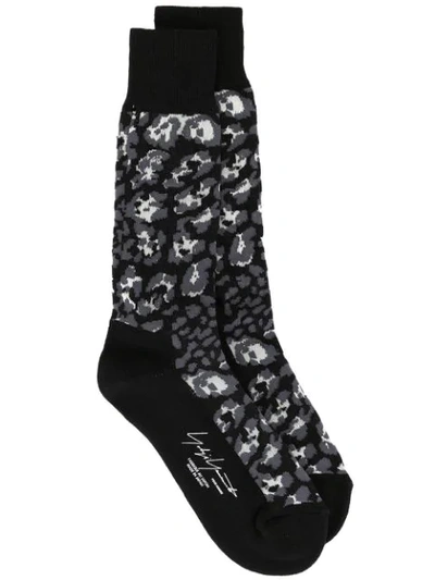 Shop Yohji Yamamoto Camouflage Intarsia Socks - Black