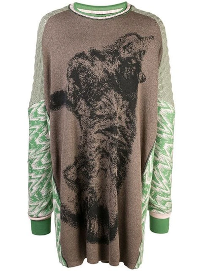 Shop Bernhard Willhelm Cat Oversized Sweater In Green