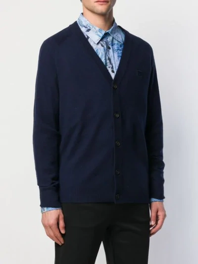 Shop Acne Studios Face Patch V-neck Cardigan In Blue