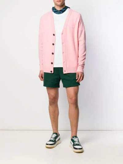 Shop Acne Studios Face Patch V-neck Cardigan In Pink