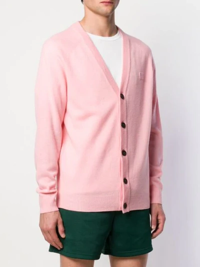 Shop Acne Studios Face Patch V-neck Cardigan In Pink