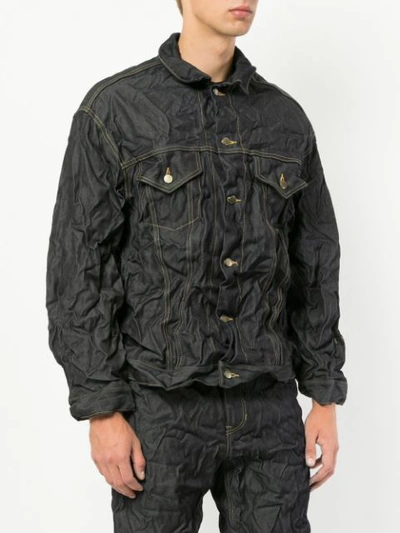 Shop Facetasm X Woolmark Crinkled Denim Jacket - Blue