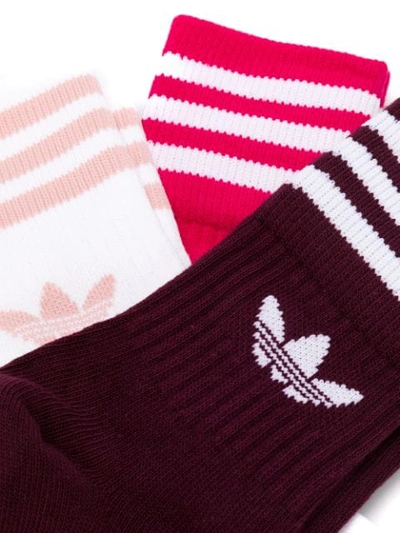 Shop Adidas Originals Mid-cut Crew Three-pack Socks In Maroon Enepnk White