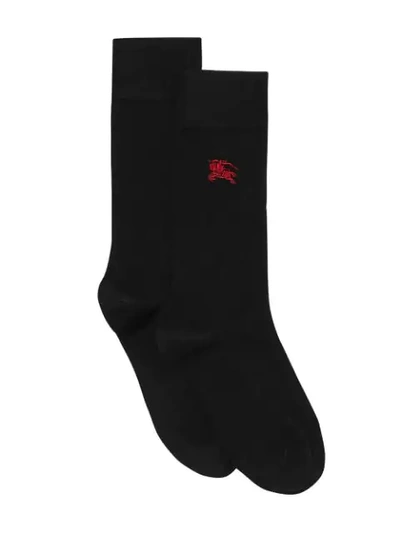 Shop Burberry Embroidered Ekd Cotton Blend Socks In Black