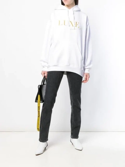 Shop Andrea Crews Embroidered Luxe Hoodie - White