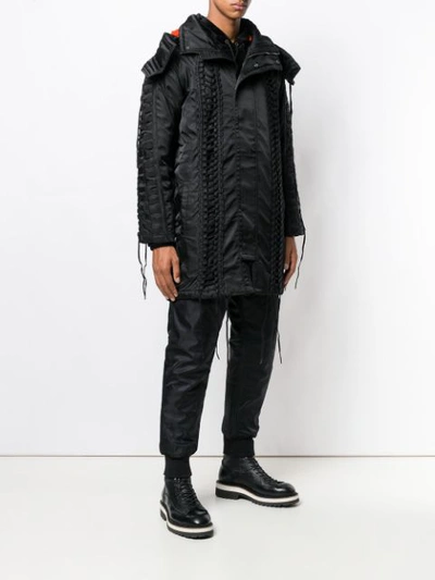 Shop Ktz Lace-up Hooded Parka In Black