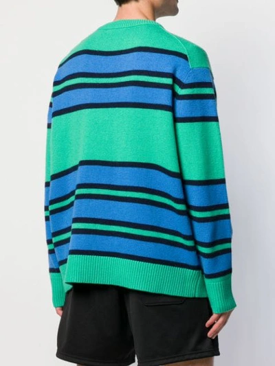 Shop Acne Studios Face Patch Striped Sweater In Green