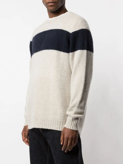Shop The Elder Statesman Striped Racing Cashmere Sweater In Neutrals