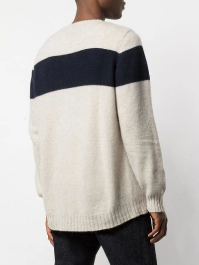 Shop The Elder Statesman Striped Racing Cashmere Sweater In Neutrals