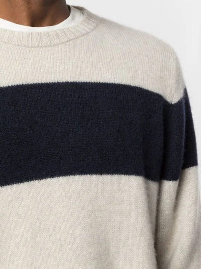 Shop The Elder Statesman Striped Racing Cashmere Sweater In Neutrals