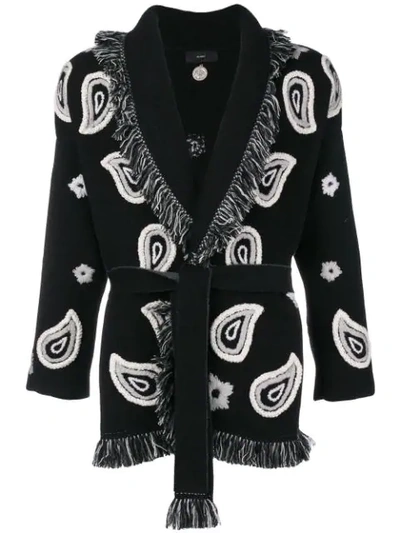 Shop Alanui Cashmere Jacquard Knit Cardigan In Black