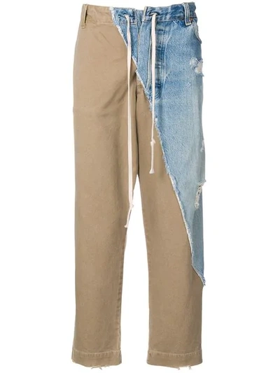 Shop Greg Lauren Patchwork Straight-leg Trousers In Neutrals