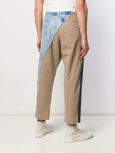 Shop Greg Lauren Patchwork Straight-leg Trousers In Neutrals