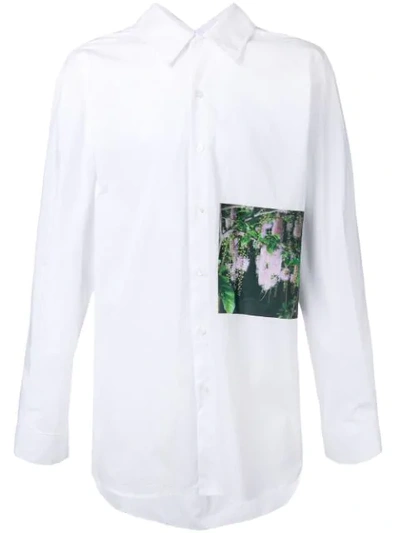 Shop Yuiki Shimoji Floral Print Patch Long-line Shirt In White