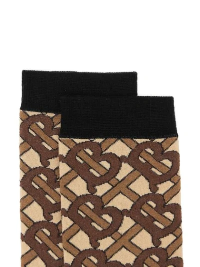 Shop Burberry Monogram Intarsia Cotton Blend Socks In Brown