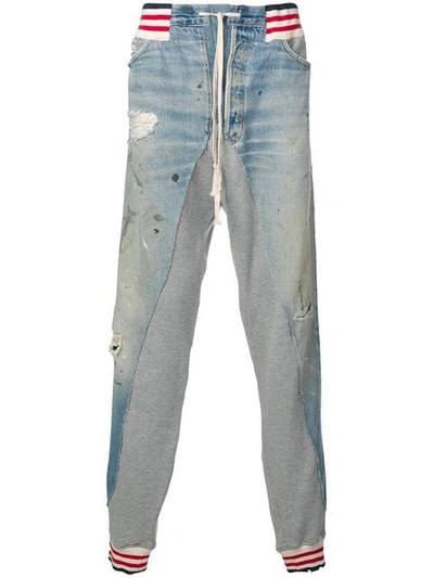 Shop Greg Lauren Denim Patch Track Pants In Blue