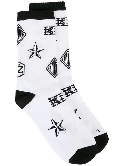 Shop Ktz Multi-patterned Logo Socks In White