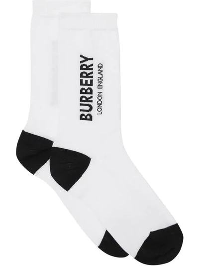 Shop Burberry Logo Intarsia Cotton Blend Socks In White