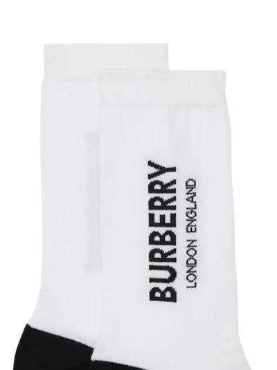 Shop Burberry Logo Intarsia Cotton Blend Socks In White