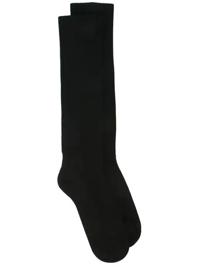 Shop Rick Owens Long Ribbed Knit Socks In Black